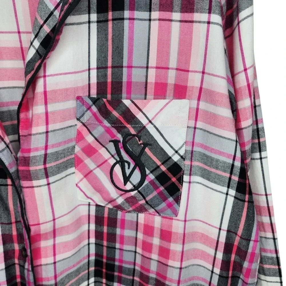 Victorias Secret‎ Pink Plaid Cotton Modal Sleep Shirt Nightgown Womens Medium